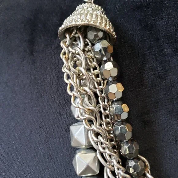 Womens Silver Tone Multiple Strand Chain & Beaded Necklace with Lobster Clasp - Picture 4 of 7